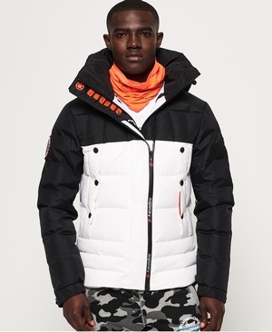 Superdry Super Canadian Ski Down Puffer Férfi Kabát Fekete/Fehér | JWFAZ9641